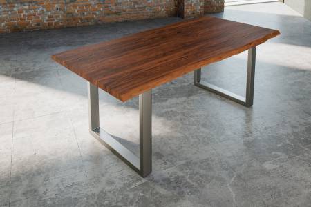 Esstisch Baumkante massiv Akazie nougat 200 x 100 silber Lauren