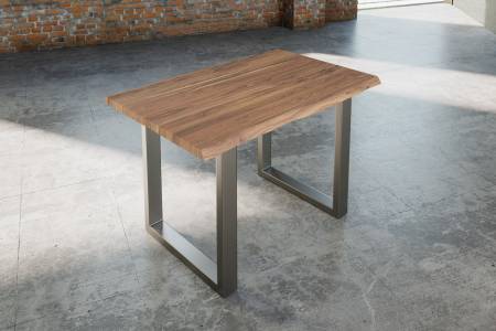 Esstisch Baumkante massiv Akazie stone 140 x 80 silber Lauren