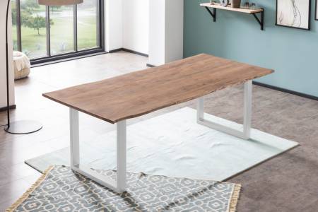 Esstisch Baumkante massiv 240 x 100 cm Akazie stone U-Gestell silber LAURINA