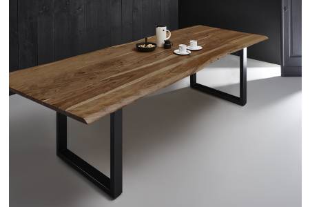 Esstisch Baumkante massiv Akazie natur 280 x 100 U-Gestell schwarz MILO