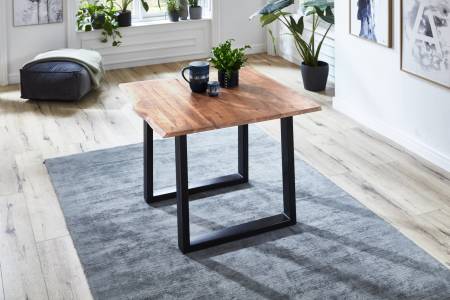 Esstisch Baumkante massiv Akazie natur 90 x 90 schwarz NOAH