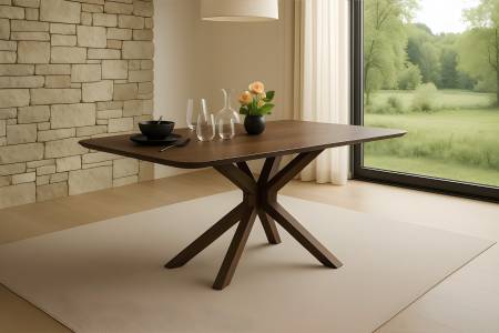 Esstisch 180 x 90 cm Akazie kastanienfarbig Schweizer Kante & abgerundete Ecken Spider-Gestell Holz kastanienfarbig ROBERTO