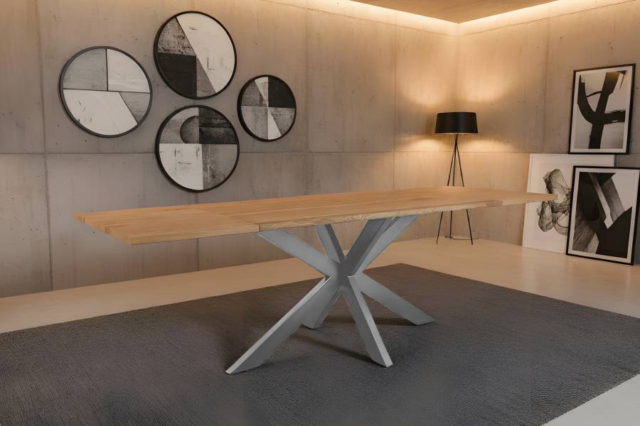 SAM_NEU-Esszimmer-Baumkante-Tische-Seattle_Serra-BKT-Serra_Erweiterbar-Spider-silber-160-BKT_Serra_01