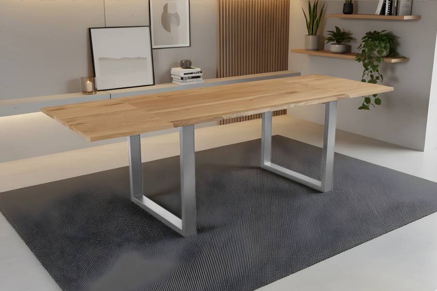 SAM_NEU-Esszimmer-Baumkante-Tische-Seattle_Serra-BKT-Serra_Erweiterbar-U_Gestell-silber-160-BKT_Serra_01