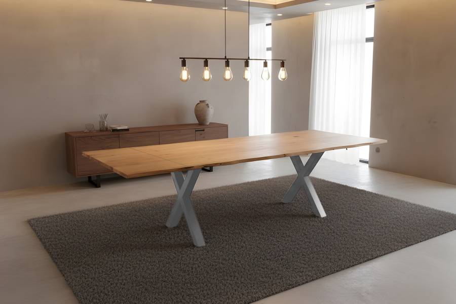 SAM_NEU-Esszimmer-Baumkante-Tische-Seattle_Serra-BKT-Serra_Erweiterbar-X_Gestell-silber-180-BKT_Serra_01