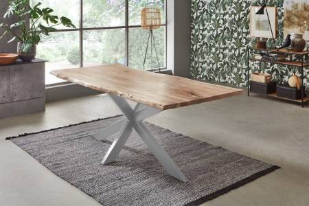 Esstisch Baumkante Akazie Natur 300 x 100 cm silber TABEA