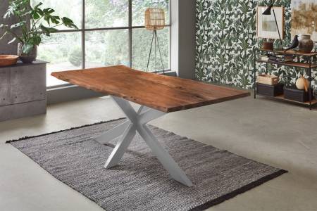 Esstisch Baumkante Akazie Nussbaum 180 x 90 cm silber TABEA