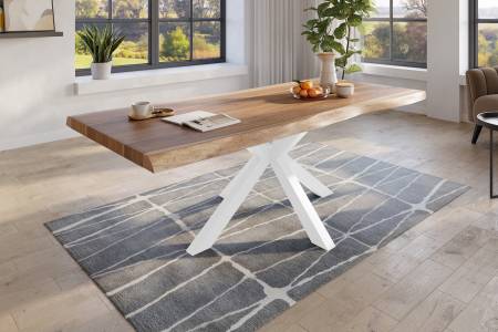 Baumkantentisch 220 x 110 cm Esstisch massiv Akazie Natur Spider-Gestell Weiß TITAN