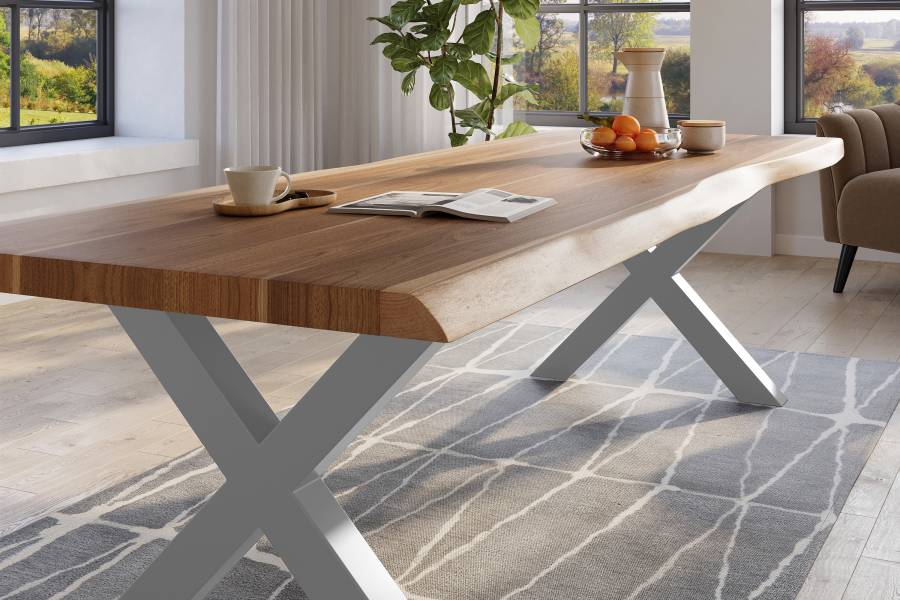 SAM_NEU-Esszimmer-Baumkante-Tische-Titan-Natur-X-Gestell-Silber-280×120-ML_Titan_280_natur_X_silber_04