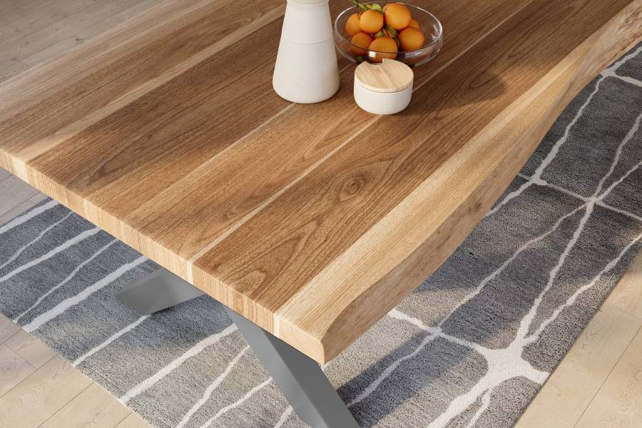 SAM_NEU-Esszimmer-Baumkante-Tische-Titan-Natur-X-Gestell-Silber-320×120-ML_Titan_320_natur_X_silber_03-2