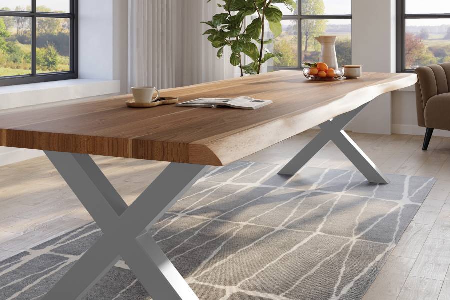 SAM_NEU-Esszimmer-Baumkante-Tische-Titan-Natur-X-Gestell-Silber-320×120-ML_Titan_320_natur_X_silber_04-2