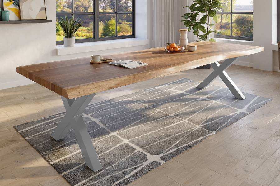 SAM_NEU-Esszimmer-Baumkante-Tische-Titan-Natur-X-Gestell-Silber-400×120-ML_Titan_400_natur_X_silber_02