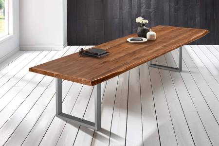 Baumkantentisch Esstisch Akazie Nussbaum 320 x 120 cm silber Valin