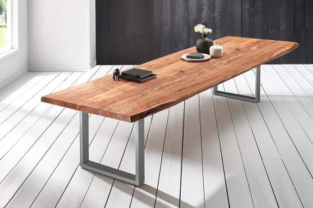 Baumkantentisch Esstisch Akazie Natur 350 x 120 cm silber Valin