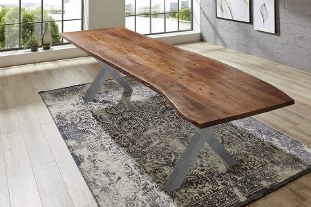 Esstisch Baumkante massiv Akazie nussbaum 300 x 100 silber XAVER