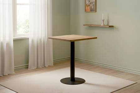 Bistrotisch eckig Runde Kante 70 x 70 cm Akazienholz natur massiv Säulengestell-rund schwarz EMILE