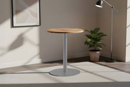 Bistrotisch rund 70 x 70 cm Akazienholz natur massiv Säulengestell-rund silber EMILIO