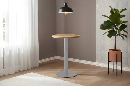 Bistrotisch rund 60 x 60 cm Mangoholz massiv Säulengestell-rund silber EMILIO