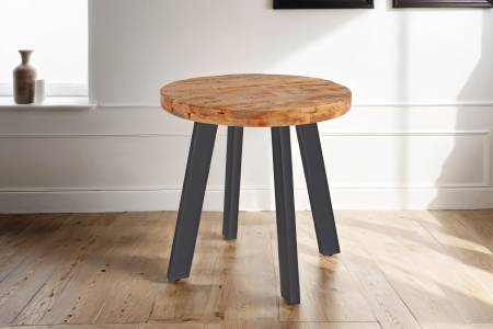 Esstisch rund Mangoholz massiv 100 cm schwarz ADELINA