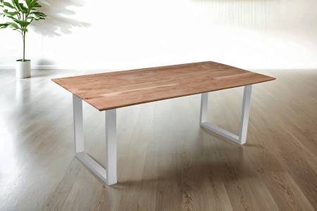 Esstisch 180x90 cm Akazie massiv eichenfarben schweizer Kante U-Gestell silber DEAN