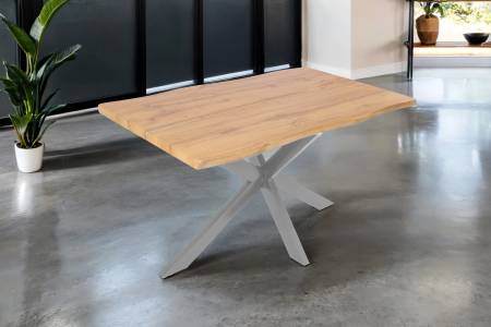 Esstisch 120x80 cm Baumkante Holz Wildeiche-Optik Spider-Gestell Metall silber DUA