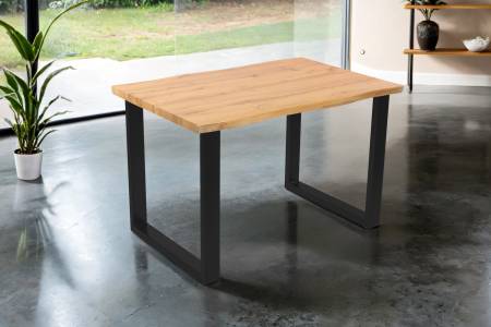 Esstisch 120x80 cm Baumkante Holz Wildeiche-Optik U-Gestell Metall schwarz DUA