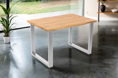 Esstisch 140x80 cm Baumkante Holz Wildeiche-Optik U-Gestell Metall silber DUA