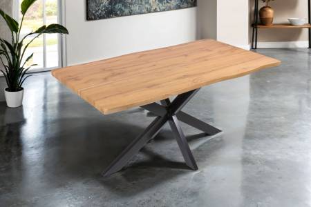 Esstisch 160x85 cm Baumkante Holz Wildeiche-Optik Spider-Gestell Metall schwarz DUA