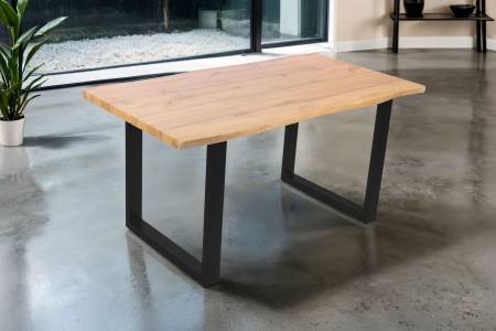 Esstisch 160x85 cm Baumkante Holz Wildeiche-Optik U-Gestell Metall schwarz DUA