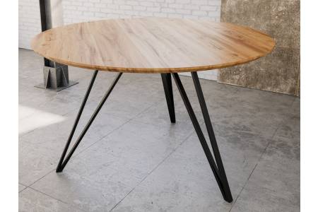 Esstisch rund mit Schweizer Kante natur massiv Akazie 130 cm schwarz INSA