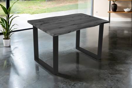 Esstisch 120x80 cm Baumkante Holz Grau-Optik U-Gestell Metall schwarz JOSY