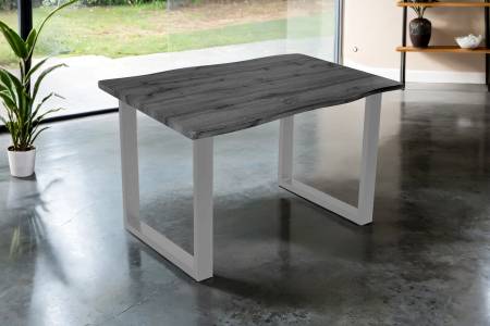 Esstisch 120x80 cm Baumkante Holz Grau-Optik U-Gestell Metall silber JOSY