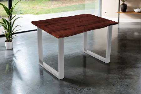 Esstisch 120x80 cm Baumkante Holz Nussbaum-Optik U-Gestell Metall silber JOSY