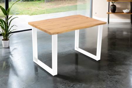 Esstisch 120x80 cm Baumkante Holz Wildeiche-Optik U-Gestell Metall weiß JOSY