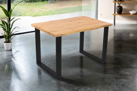 Esstisch 140x80 cm Baumkante Holz Wildeiche-Optik U-Gestell Metall schwarz JOSY