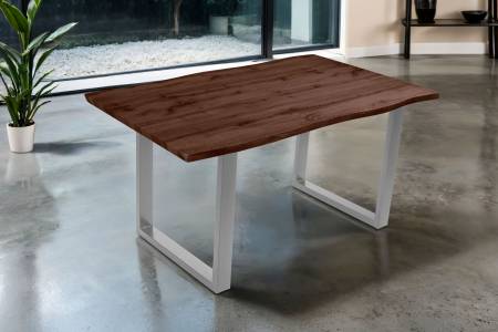 Esstisch 160x85 cm Baumkante Holz Nussbaum-Optik U-Gestell Metall silber JOSY