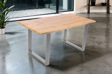 Esstisch 160x85 cm Baumkante Holz Wildeiche-Optik U-Gestell Metall silber JOSY