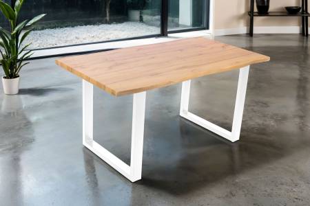 Esstisch 160x85 cm Baumkante Holz Wildeiche-Optik U-Gestell Metall weiß JOSY