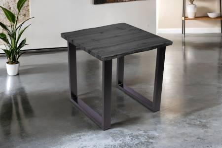Esstisch 80x80 cm Baumkante Holz Grau-Optik U-Gestell Metall schwarz JOSY