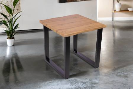 Esstisch 80x80 cm Baumkante Holz Wildeiche-Optik U-Gestell Metall schwarz JOSY