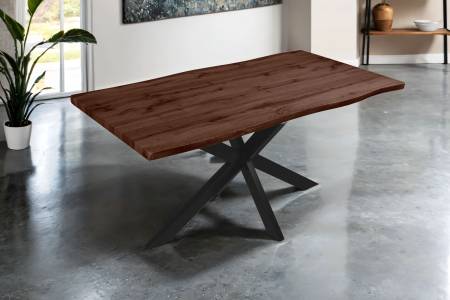 Esstisch 160x85 cm Baumkante Holz Nussbaum-Optik Spider-Gestell Metall schwarz JOSY