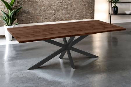 Esstisch 220x100 cm Baumkante Holz Nussbaum-Optik Spider-Gestell Metall schwarz JOSY