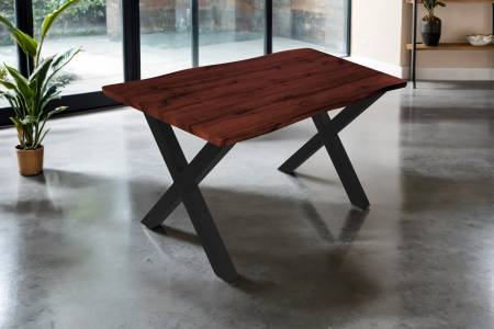 Esstisch 120x80 cm Baumkante Holz Nussbaum-Optik X-Gestell Metall schwarz JOSY