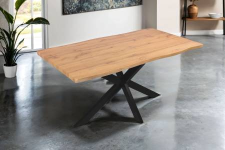 Esstisch 160x85 cm Baumkante Holz Wildeiche-Optik Spider-Gestell Metall schwarz JOSY