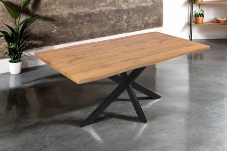 Esstisch 180x90 cm Baumkante Holz Wildeiche-Optik Spider-Gestell Metall schwarz JOSY