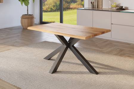 Esstisch 120x80 cm Baumkante Holz Wildeiche-Optik Spider-Gestell Metall schwarz JULIUS