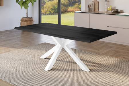 Esstisch 200x100 cm Baumkante Holz Grau-Optik Spider-Gestell Metall weiß JULIUS