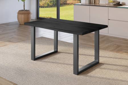 Esstisch 120x80 cm Baumkante Holz Grau-Optik U-Gestell Metall schwarz JULIUS