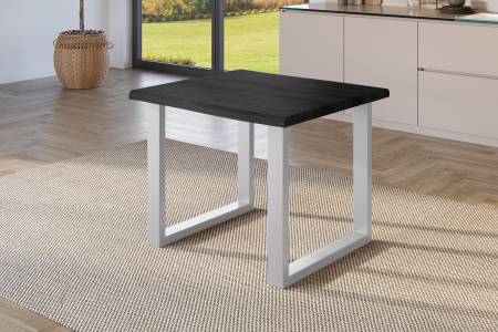 Esstisch 80x80 cm Baumkante Holz Grau-Optik U-Gestell Metall silber JULIUS
