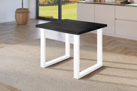 Esstisch 80x80 cm Baumkante Holz Grau-Optik U-Gestell Metall weiß JULIUS